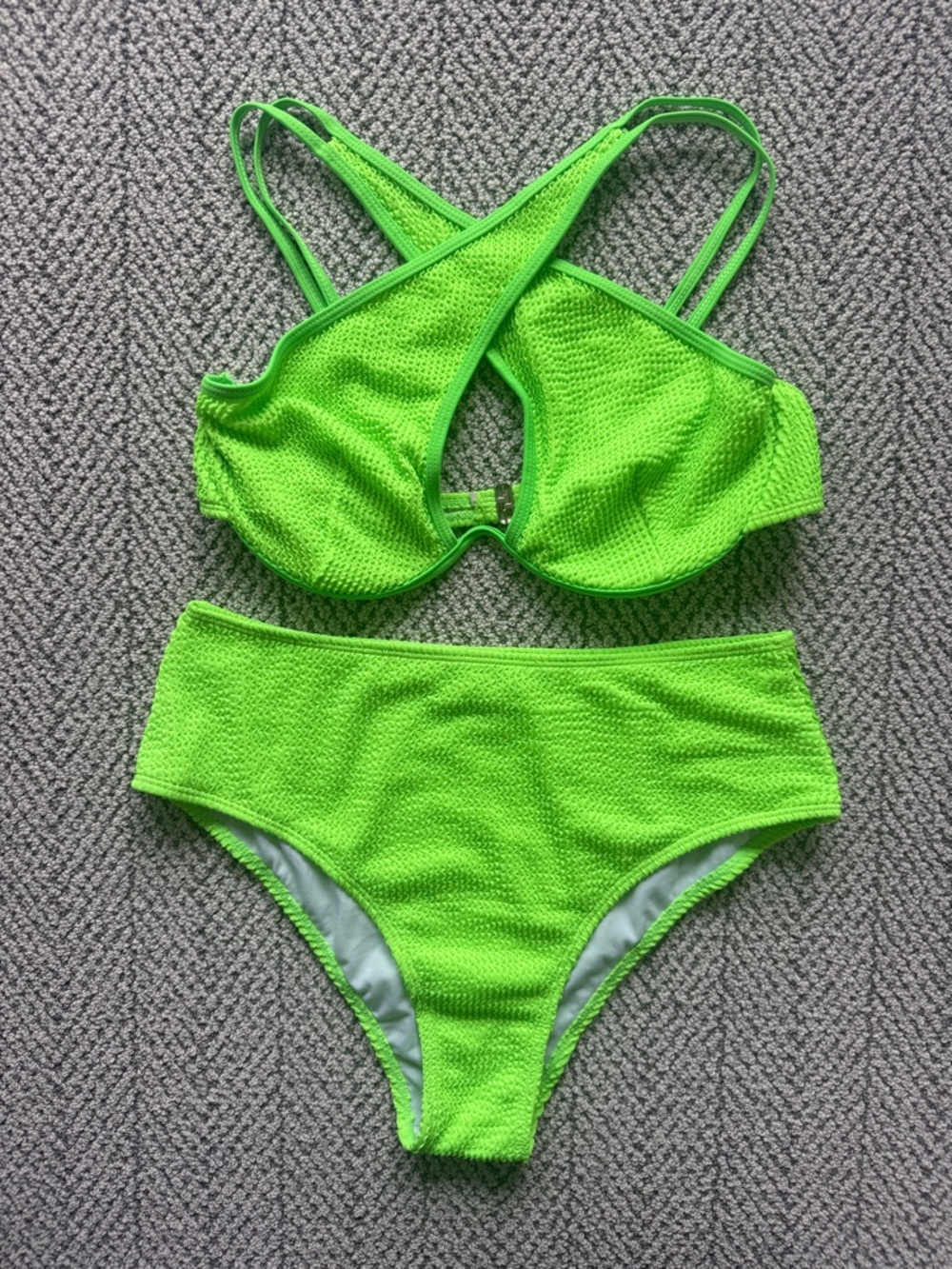 SHEIN Bright Neon Green Textured High Waist Bikini